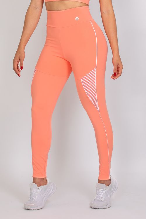 Calça legging poliamida Adaptiv pêssego com detalhe em listras