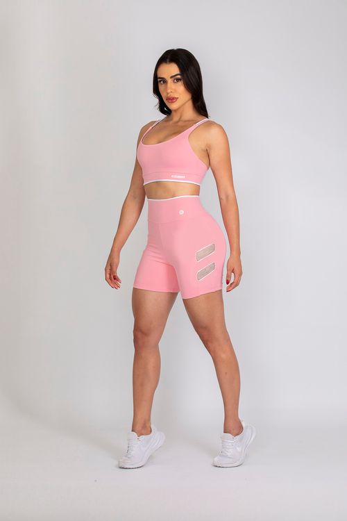 Conjunto de short poliamida Adaptiv rosa bebê com tela