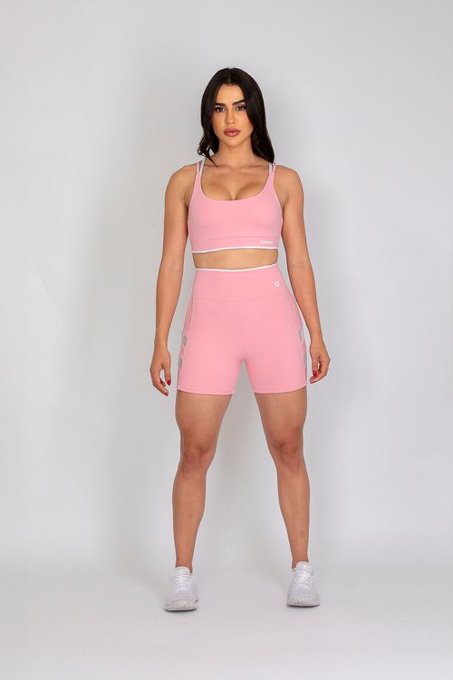 Conjunto de short poliamida Adaptiv rosa bebê com tela