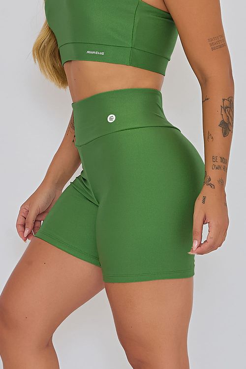 Short poliamida verde folha