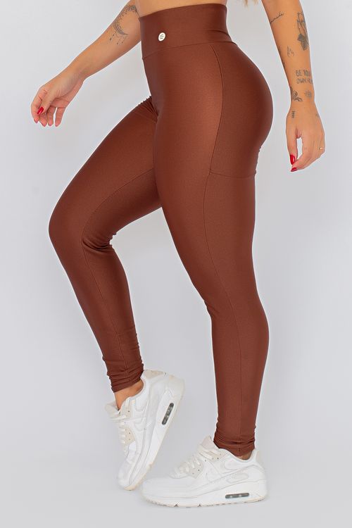 Calça legging poliamida marrom cocoa