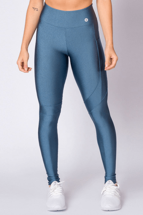 Calça legging poliamida azul porcelana com bolso feminina