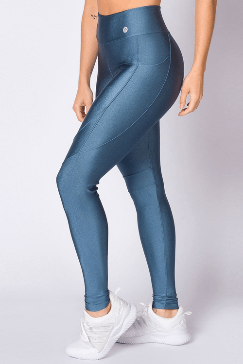 Calça legging poliamida azul porcelana com bolso feminina