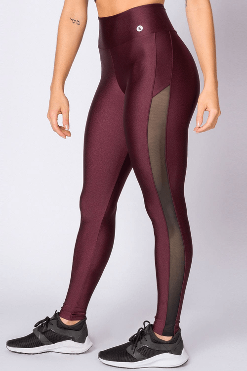 Calça legging poliamida vinho com tule feminina
