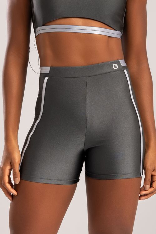 Short poliamida cinza chumbo com detalhe de elástico
