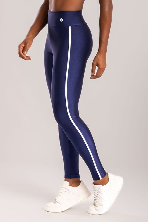 Calça legging poliamida azul marinho com detalhe de elástico