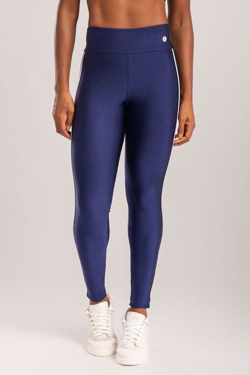 Calça legging poliamida azul marinho com detalhe de elástico