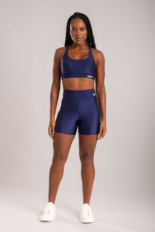Conjunto de short poliamida azul marinho com detalhe de elástico