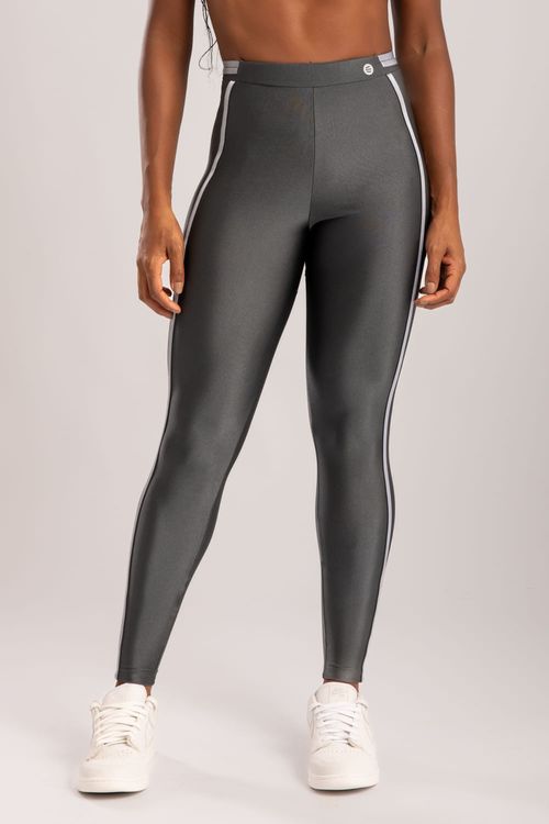 Calça legging poliamida cinza chumbo com detalhe de elástico