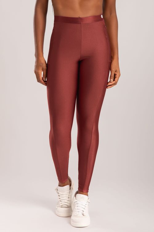 Calça legging poliamida marsala com bolso e detalhe de elástico