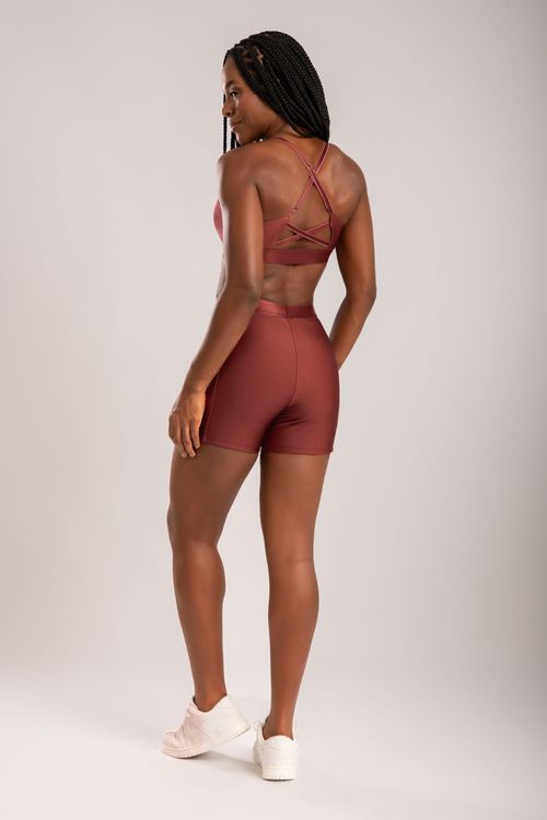 Conjunto de short poliamida marsala com bolso e detalhe de elástico