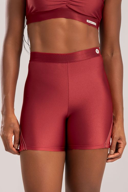 Short poliamida vermelho desejo com detalhe de elástico