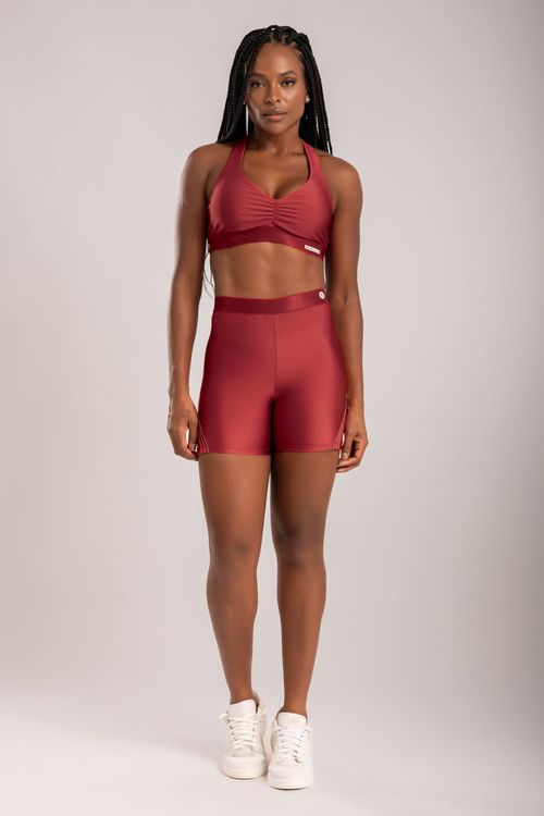 Conjunto de short poliamida vermelho desejo com detalhe de elástico