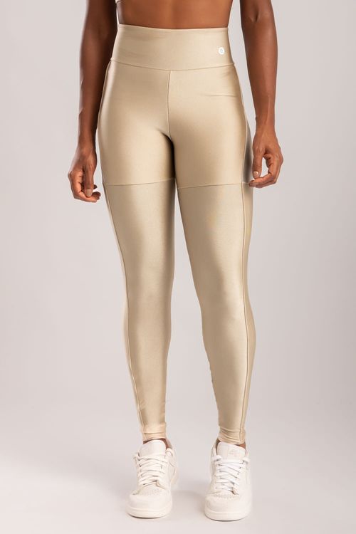 Calça legging poliamida areia com detalhe de tule