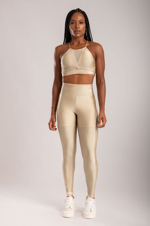 Conjunto poliamida areia com detalhe de tule