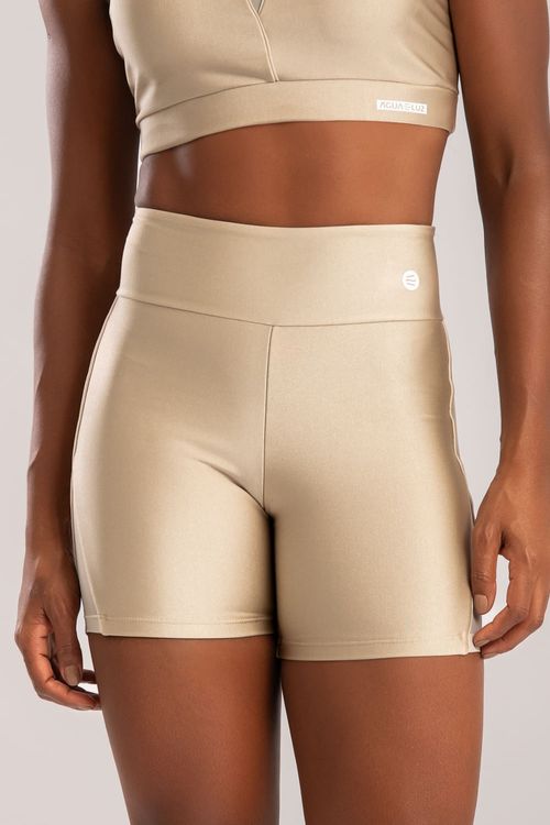 Short poliamida areia com detalhe de tule