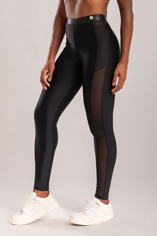 Calça legging poliamida preto com detalhe de tule