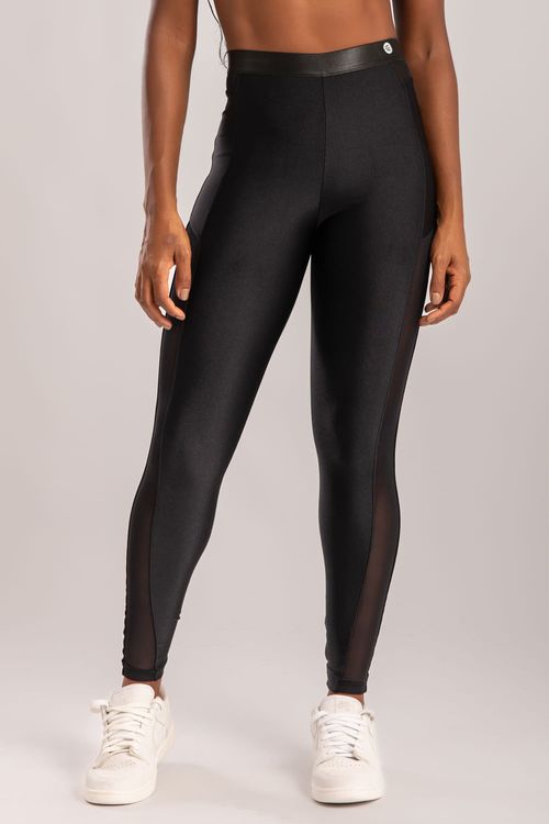 Calça legging poliamida preto com detalhe de tule
