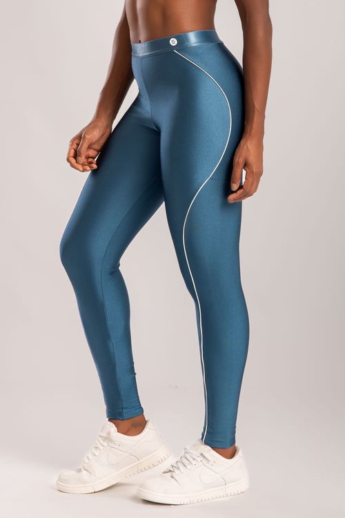 Calça legging poliamida azul índigo com friso off white