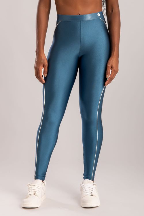 Calça legging poliamida azul índigo com friso off white