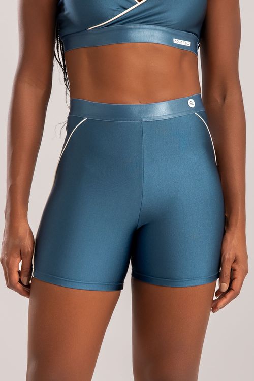 Short poliamida azul índigo com friso off white