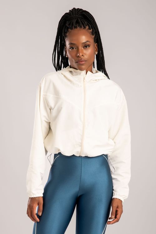 Casaco corta vento capuz feminino off white