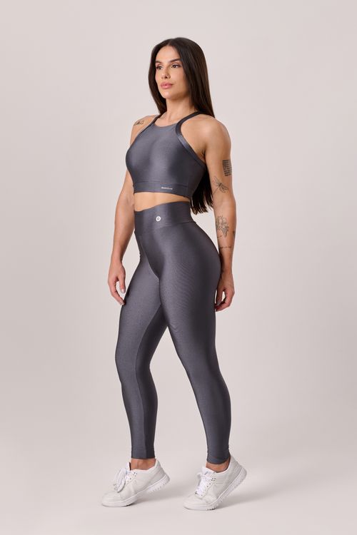 Conjunto poliamida cinza titânio com top frente única