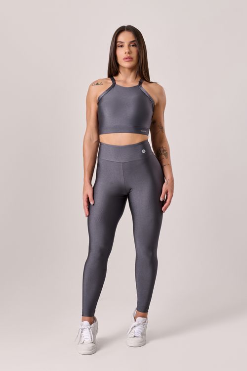 Conjunto poliamida cinza titânio com top frente única