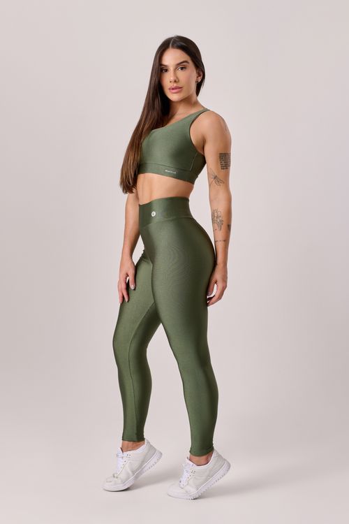 Conjunto poliamida verde militar top com sustentação
