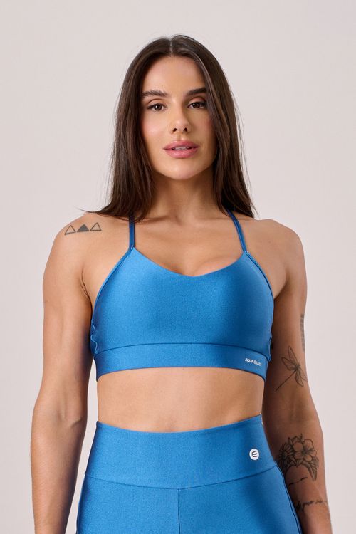 Top alça cruzada poliamida azul oceano