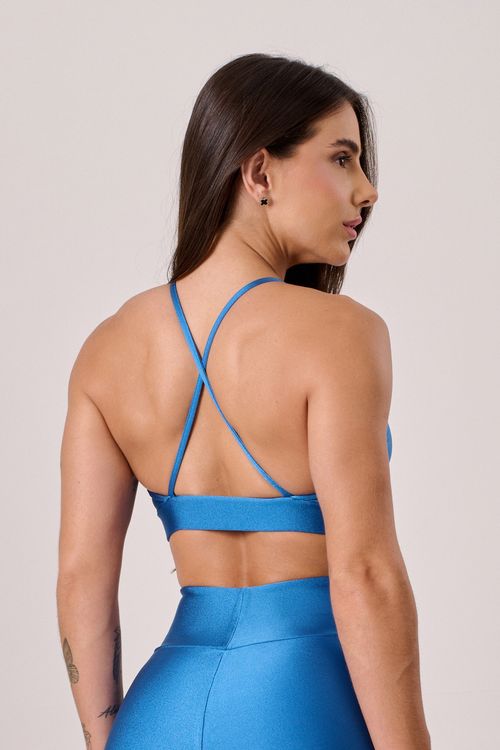 Top alça cruzada poliamida azul oceano