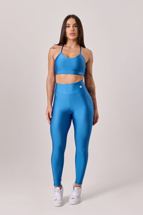 Conjunto poliamida azul oceano com top de alça cruzada