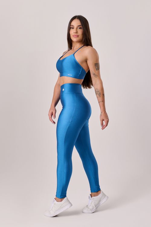 Conjunto poliamida azul oceano com top de alça cruzada