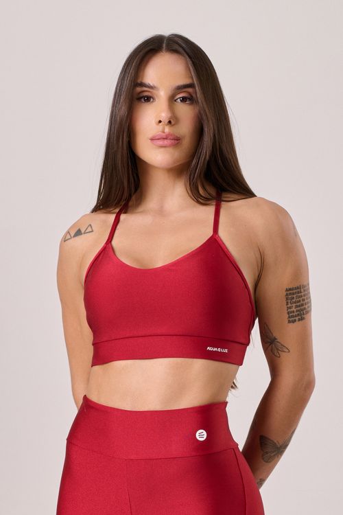 Top alça cruzada poliamida vermelho carmim