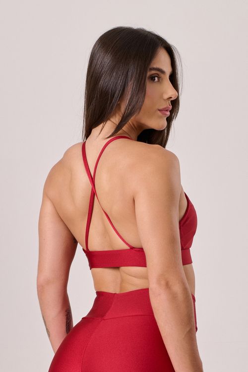 Top alça cruzada poliamida vermelho carmim