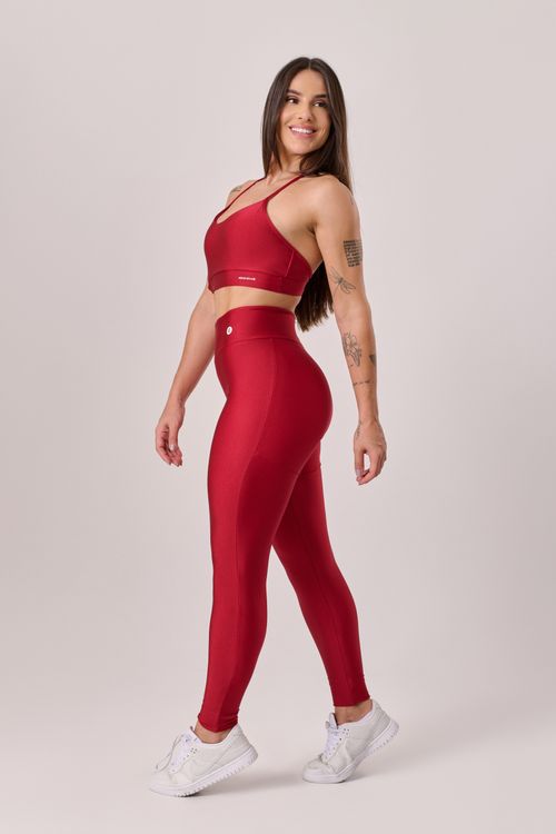 Conjunto poliamida vermelho carmim com top alça cruzada