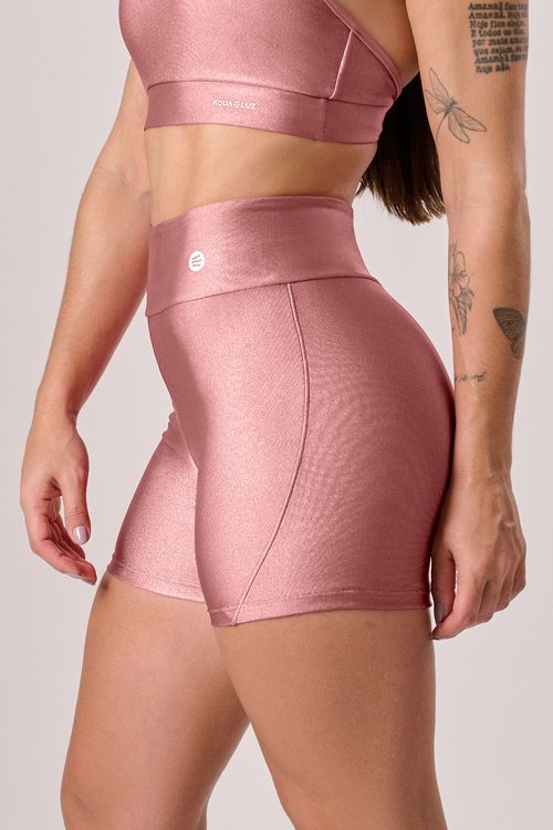 Short com recorte poliamida rosa pastel