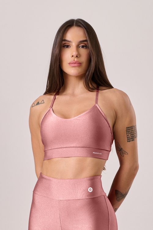 Top alça cruzada poliamida rosa pastel