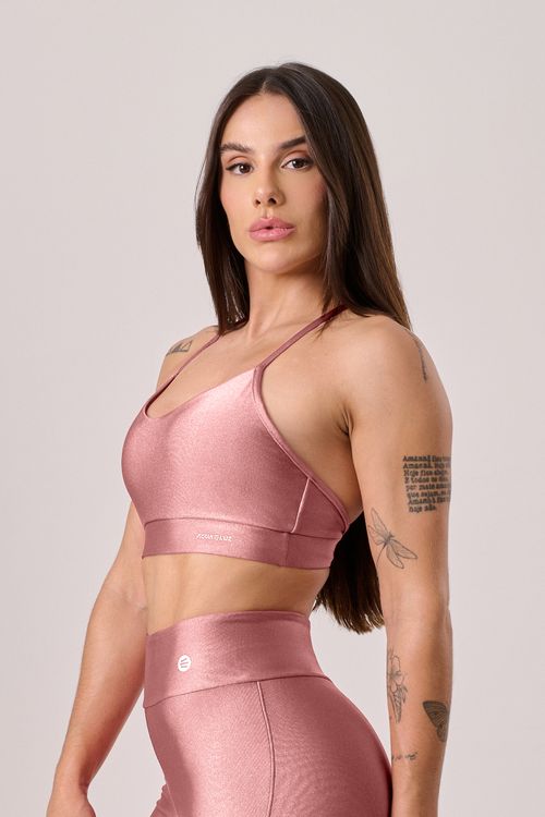 Top alça cruzada poliamida rosa pastel