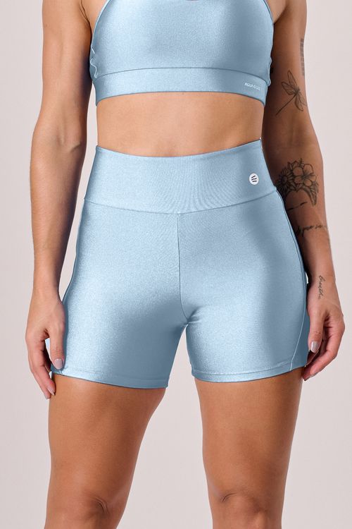 Short com recorte poliamida azul céu
