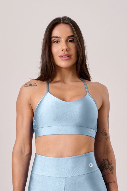 Top alça cruzada poliamida azul céu