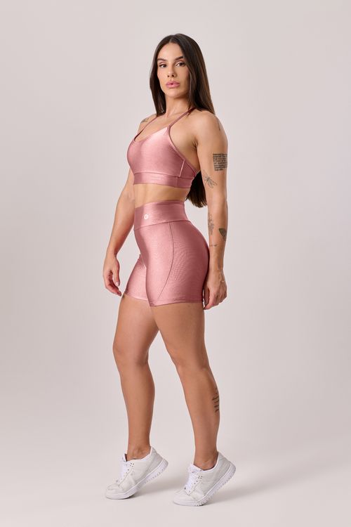 Conjunto poliamida rosa pastel com top alça cruzada