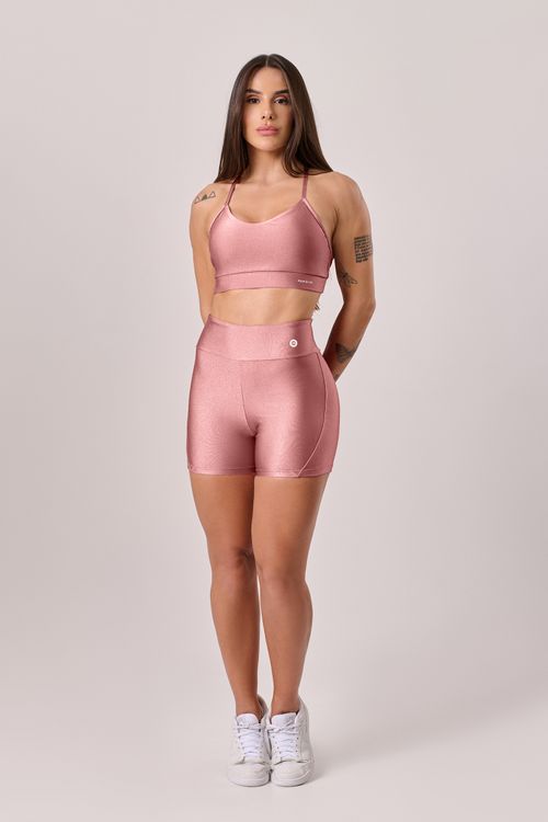 Conjunto poliamida rosa pastel com top alça cruzada