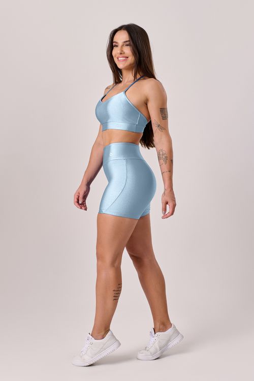 Conjunto poliamida Azul céu com top alça cruzada